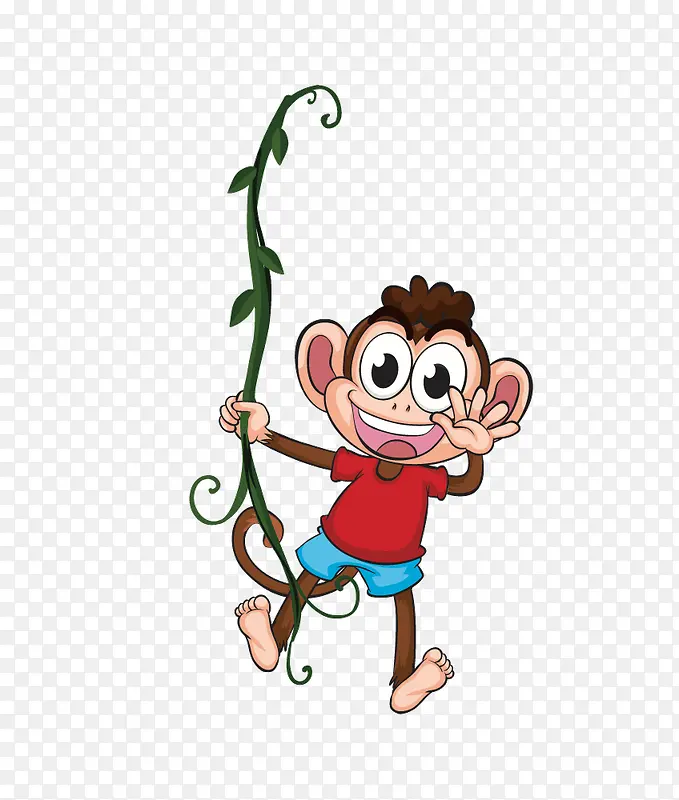 卡通猴子爬树矢量图