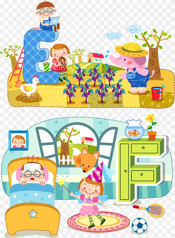 儿童菜园插画矢量