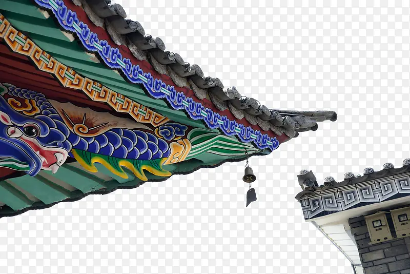 中国传统彩色浮雕屋檐角