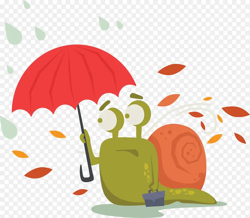 秋季落叶打伞蜗牛