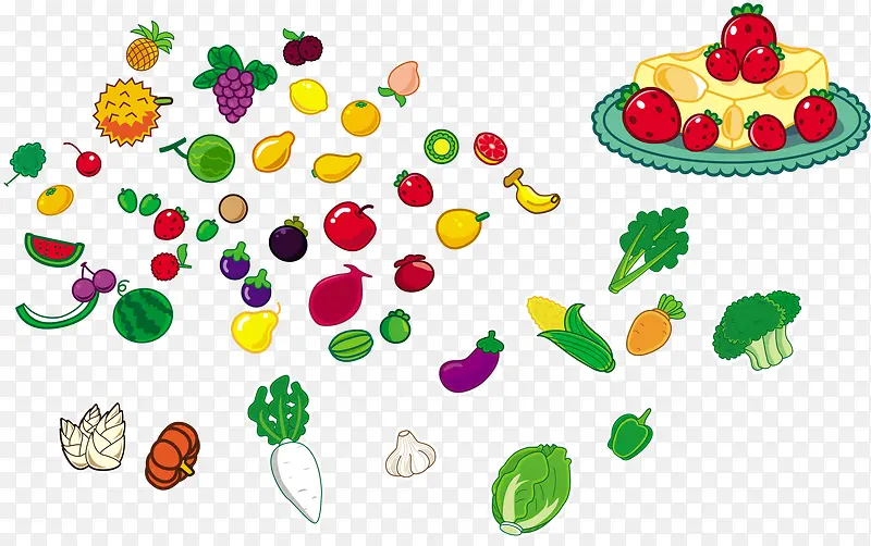 矢量元素可爱的水果和蔬菜