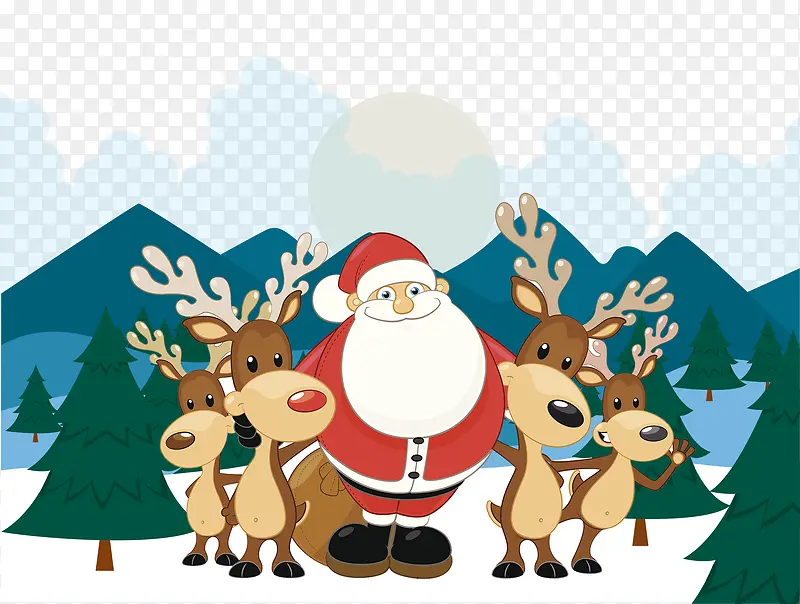 卡通圣诞老人和麋鹿