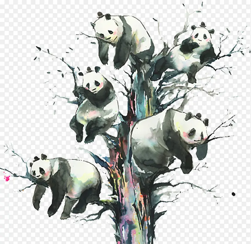 大树上的卡通熊猫