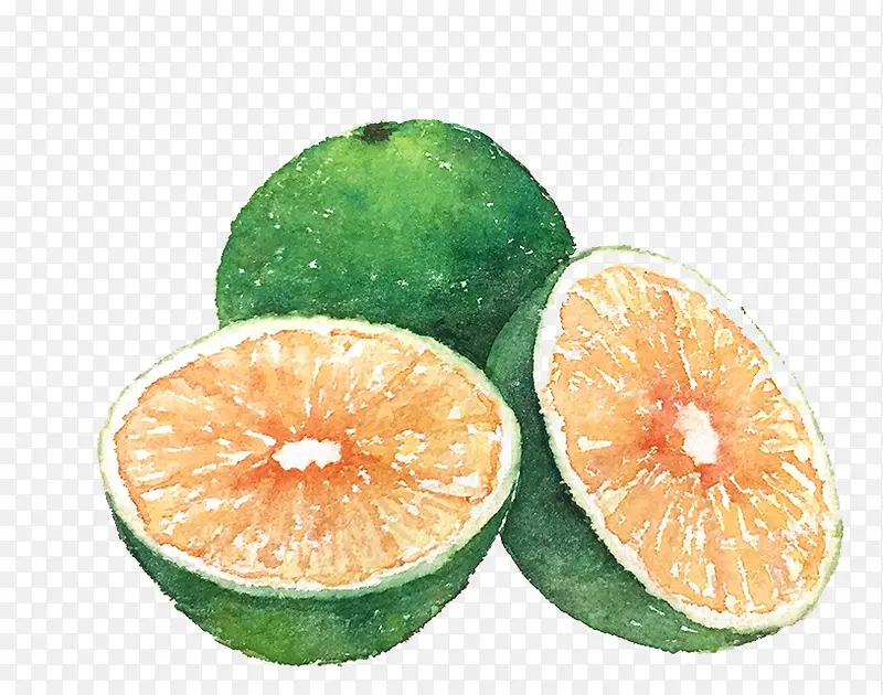 手绘水彩绿橙