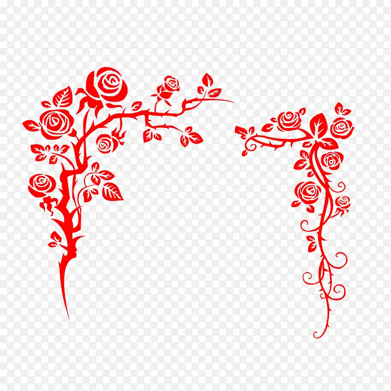 卡通红色蔓藤花朵纹路素材