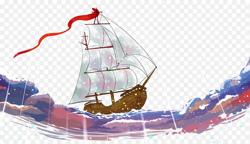 乘风破浪手绘装饰年会插画素材