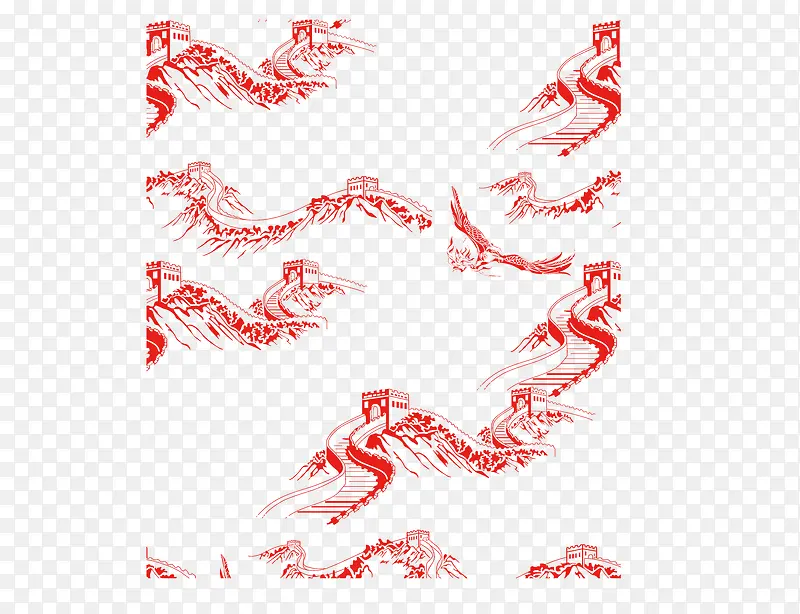 长城手绘剪纸线条多款