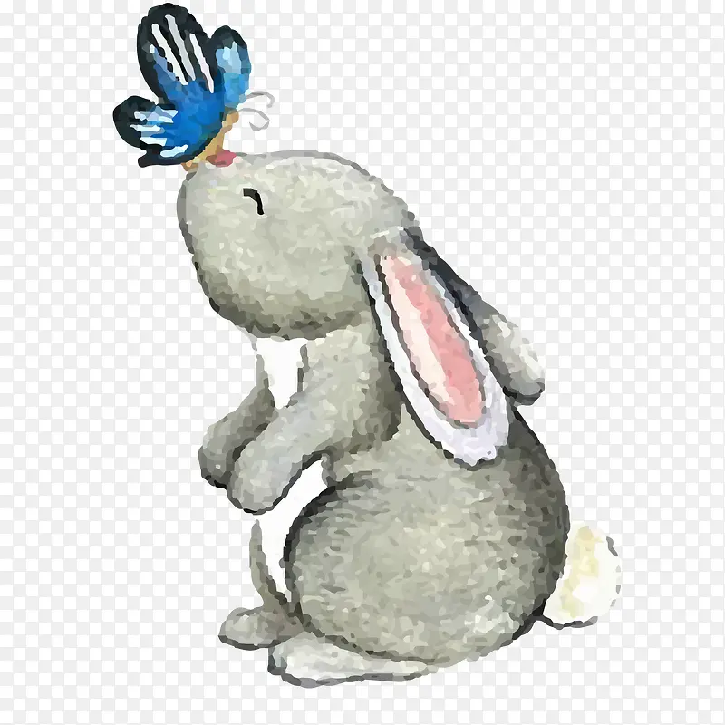 卡通和蝴蝶玩耍的兔子设计
