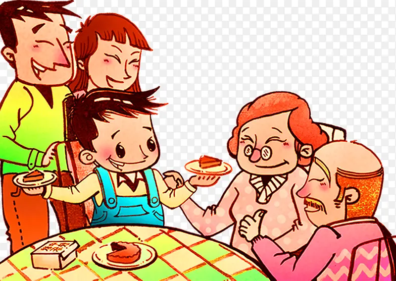 卡通与家人吃团圆饭