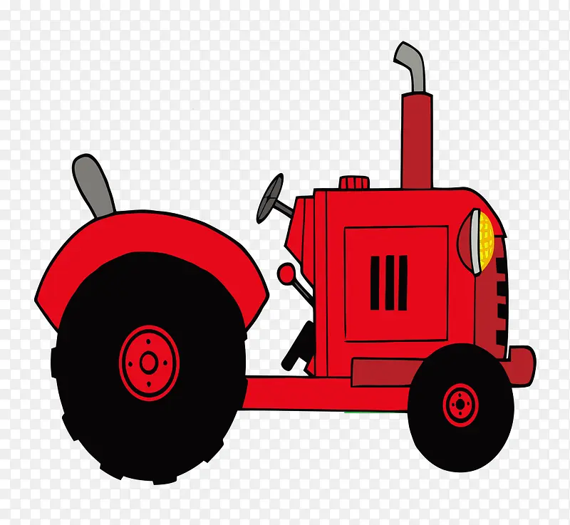 卡通手绘红色拖拉机