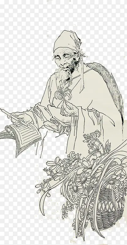 中国风素描李时珍图案