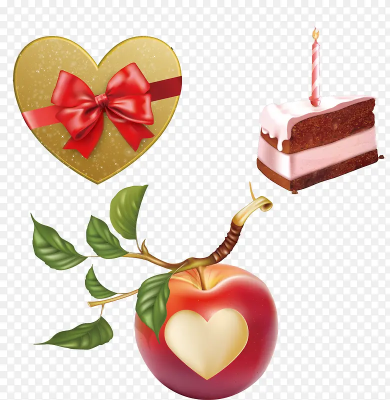 爱心礼盒苹果和蛋糕