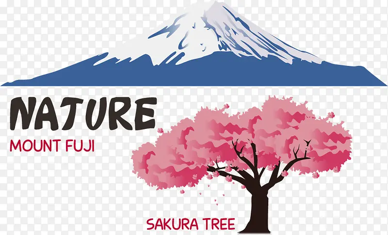 经典日本元素素材富士山樱花树