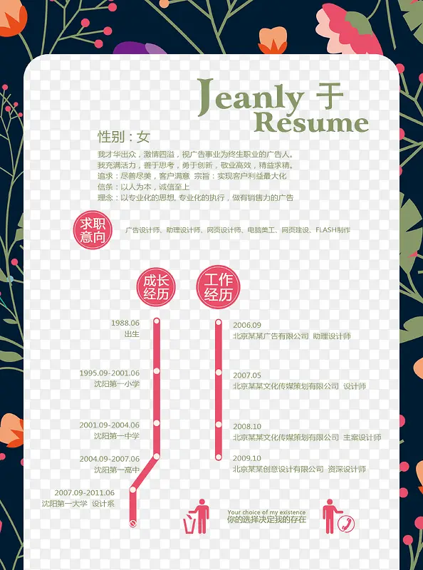 时尚花卉平面设计师求职简历
