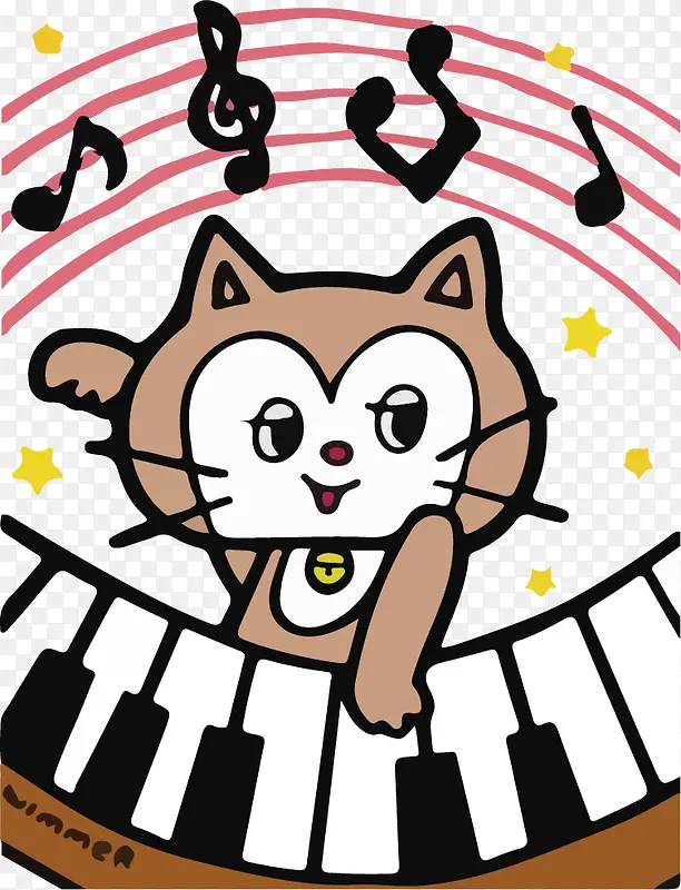 弹钢琴的卡通猫咪