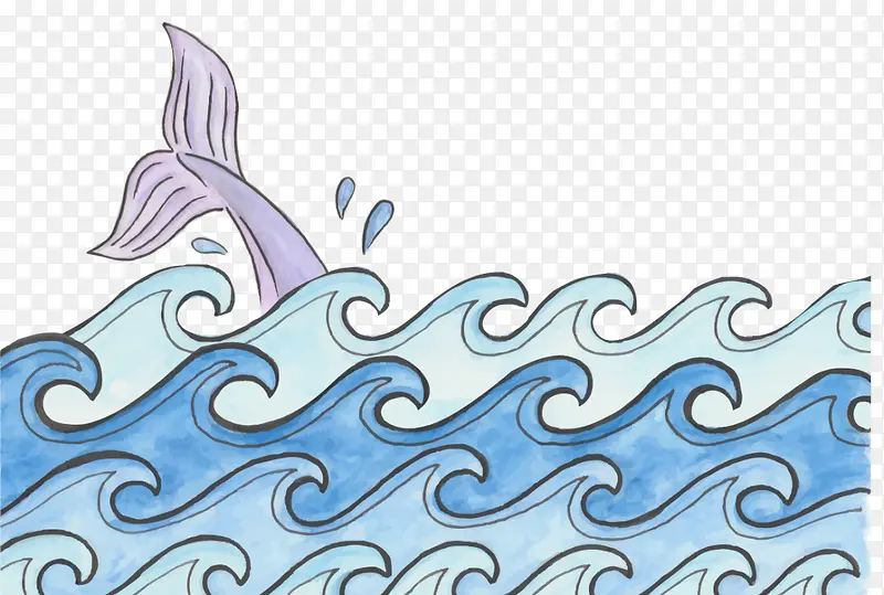 手绘入水的紫色小鱼