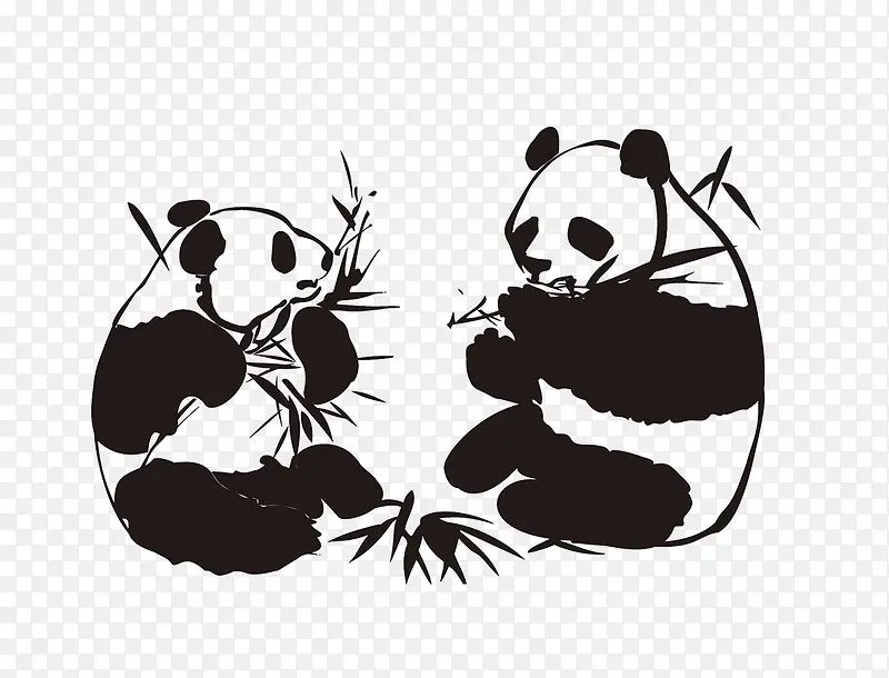 手绘黑色吃竹子的大熊猫