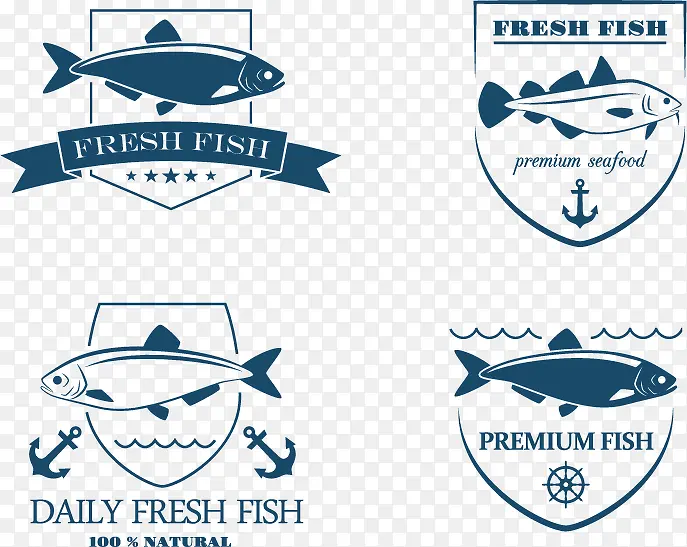 矢量鲜鱼标签盾牌形状