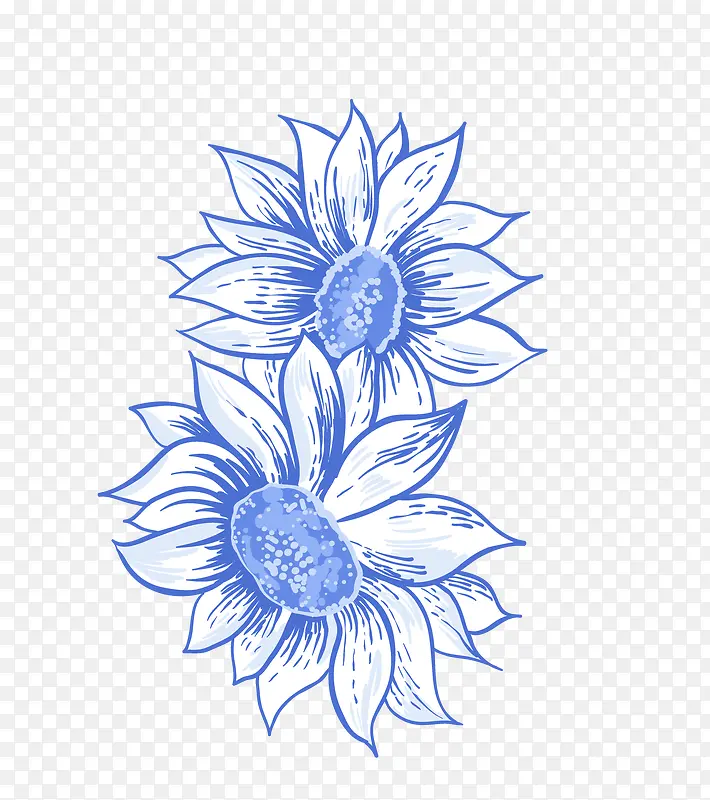 手绘蓝色花朵向日葵花