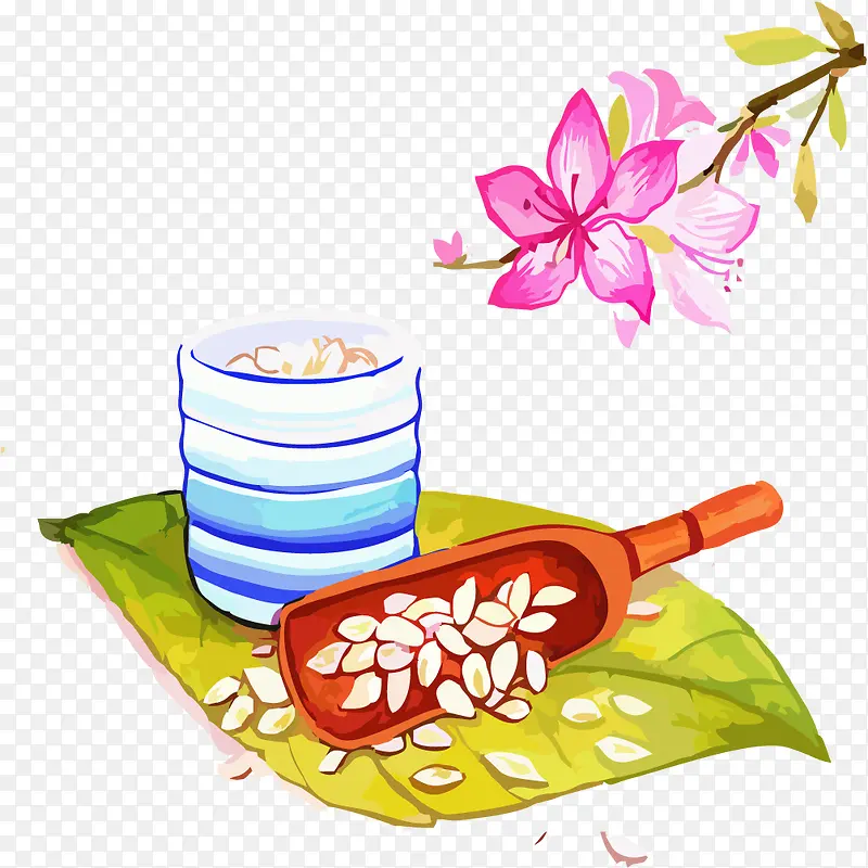 手绘大米与花朵