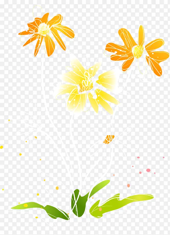 卡通手绘黄色花朵白色线稿
