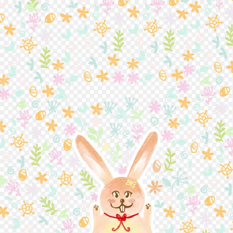 可爱兔子与花朵贺卡矢量图