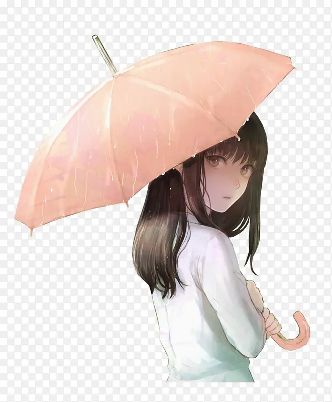卡通手绘撑雨伞的女孩