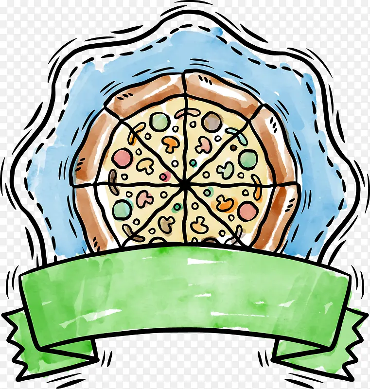 水彩矢量披萨飘带图标