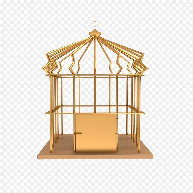 木底金色方形中式鸟笼