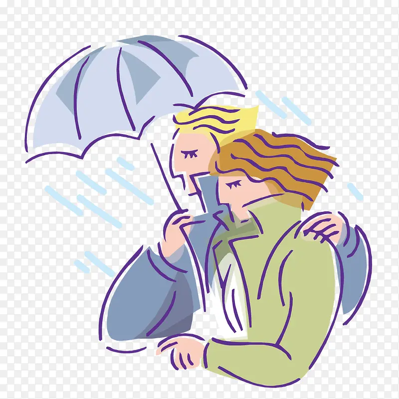 一起打雨伞的情侣
