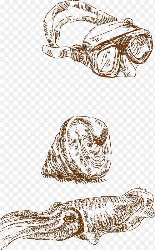 夏季海滩手绘线稿素材矢量素材