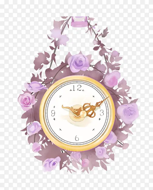 紫色花朵围绕的小清新时钟