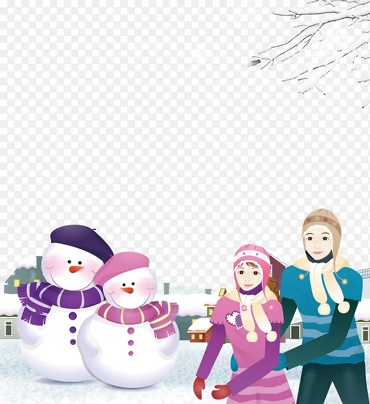 冬季雪人和情侣