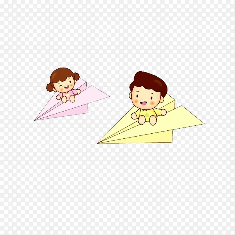 手绘卡通坐在纸飞机上的儿童