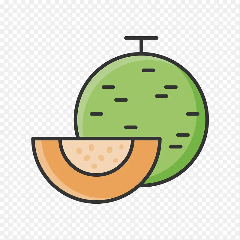 绿色圆形手绘哈密瓜元素