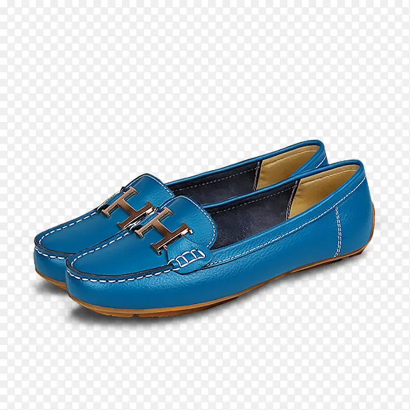产品实物蓝色单鞋妈妈鞋皮鞋