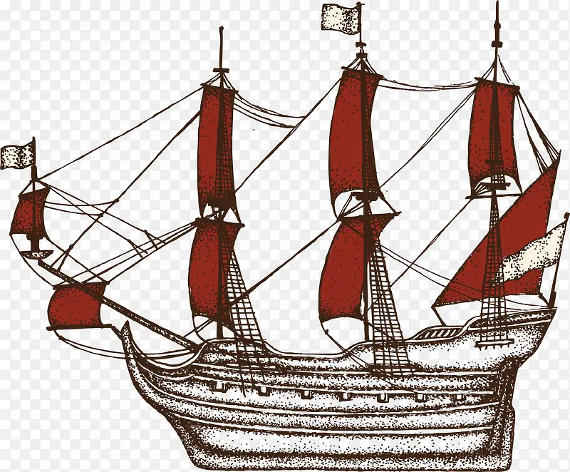 矢量古代帆船复古装饰