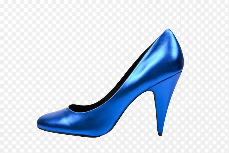 蓝色女性钉形跟包头高跟鞋实物