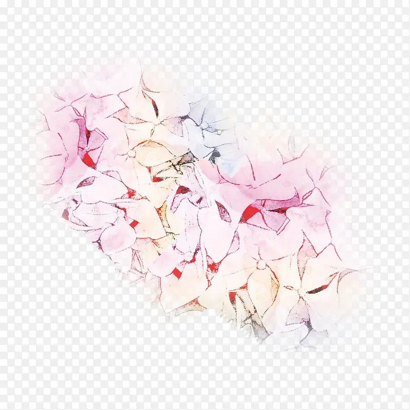 彩绘水彩粉色花卉叶子矢量