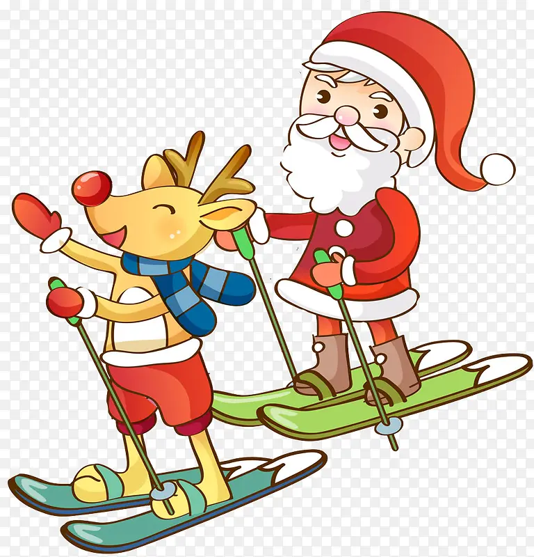 卡通滑雪的圣诞老人