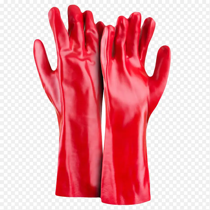 红色防污染发亮的手套实物