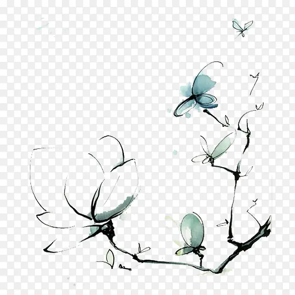 墨色的花枝免抠素材