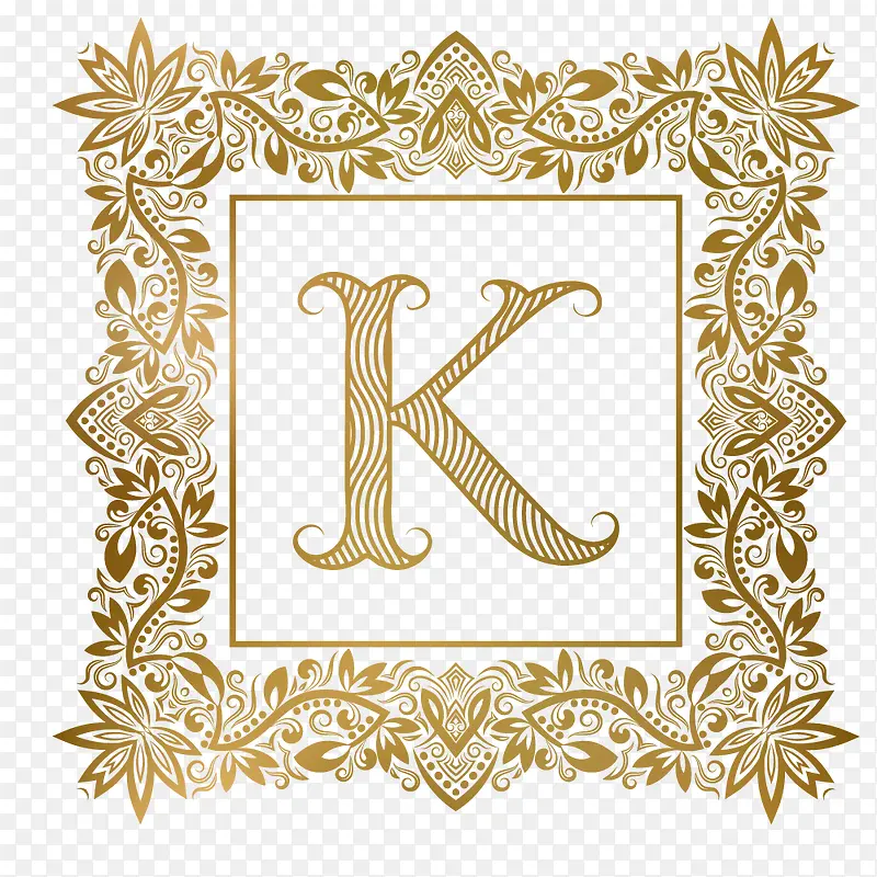 卡通金色花边字母K