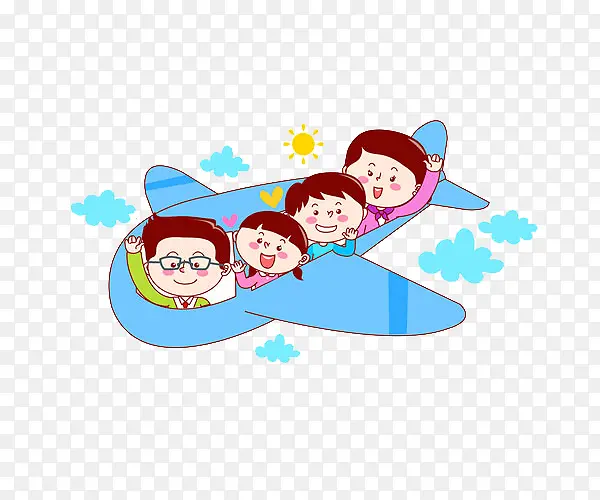 坐飞机的快乐家庭