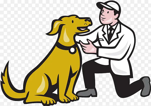 卡通手绘医生和狗狗