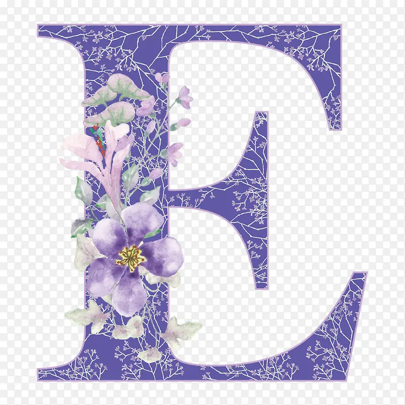卡通手绘紫色的字母E