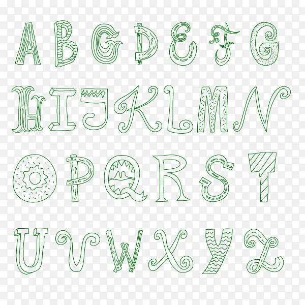 绿色英文字母 粉笔字 卡通字