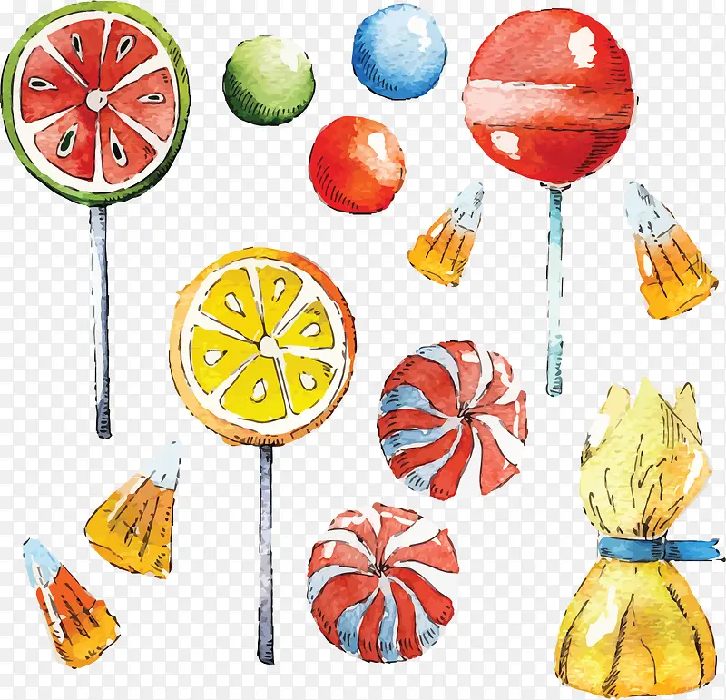 水彩手绘水果棒棒糖