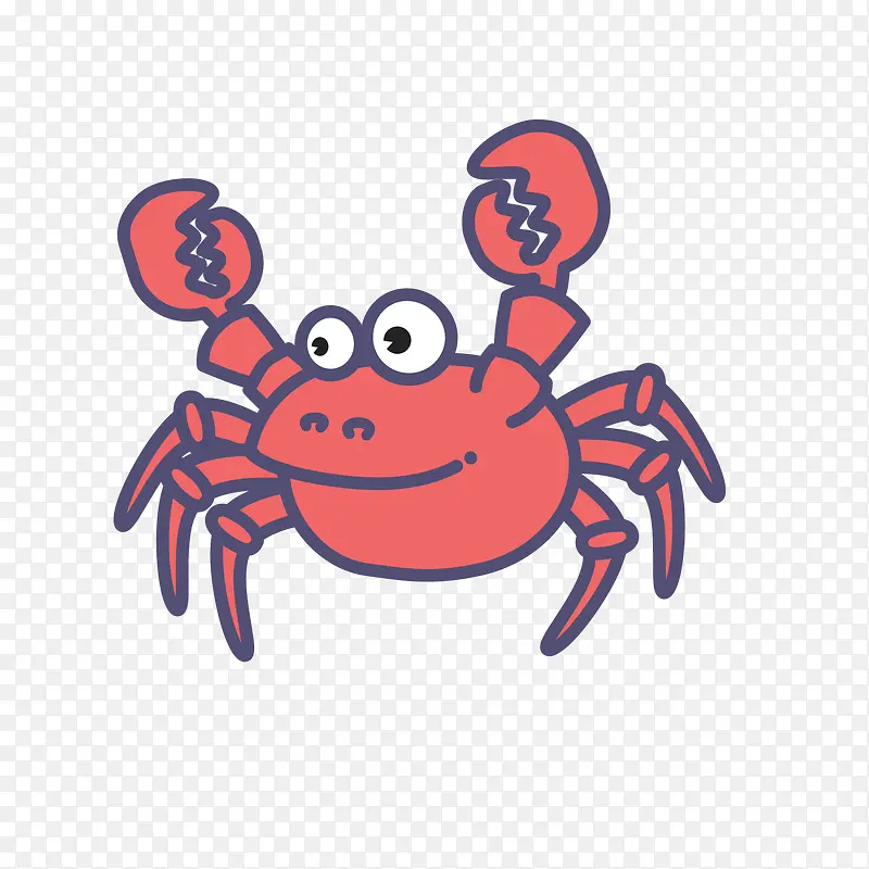 红色手绘螃蟹卡通动物图标