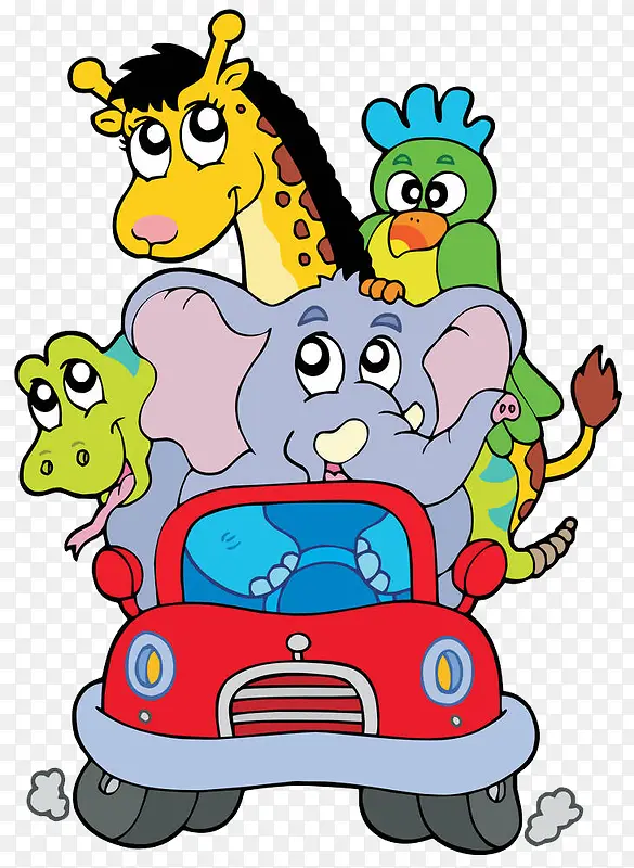 开着汽车带着动物的大象